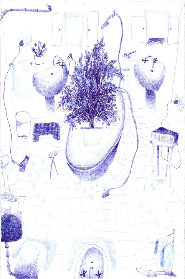 Compost/ tecnica mista: tecnica mista: bic blu e matite.